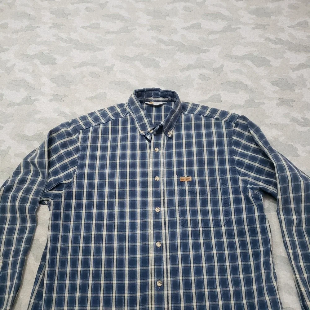 Vintage Carhartt Shirt‎ Mens Large Blue Pockets Long Sleeve Button-Up Workwear